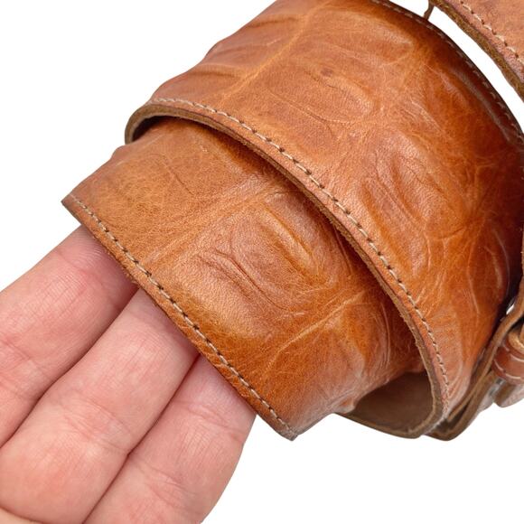 Vintage Cognac Croc Embossed Wide Leather Waist Belt Uruguay Made Western Resort main image 9